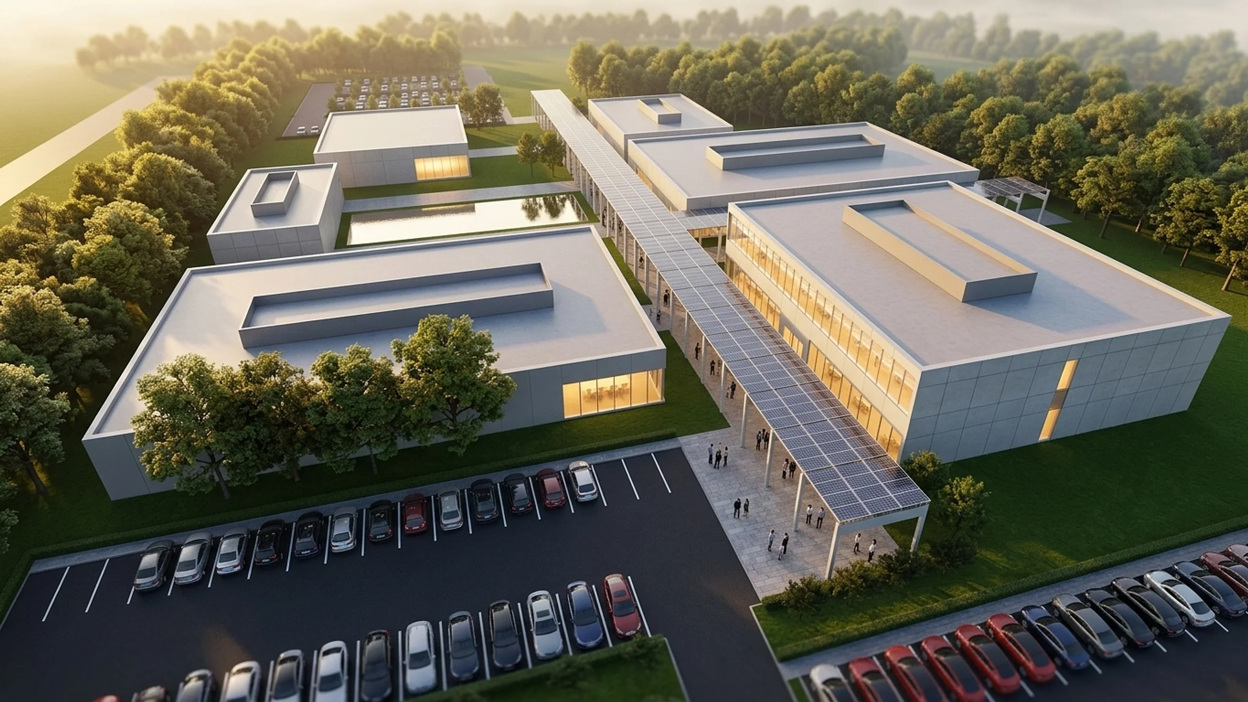Aerial rendering of the Occam Foundry campus